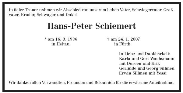 Schiemert Hans-Peter 1936-2007Todesanzeige